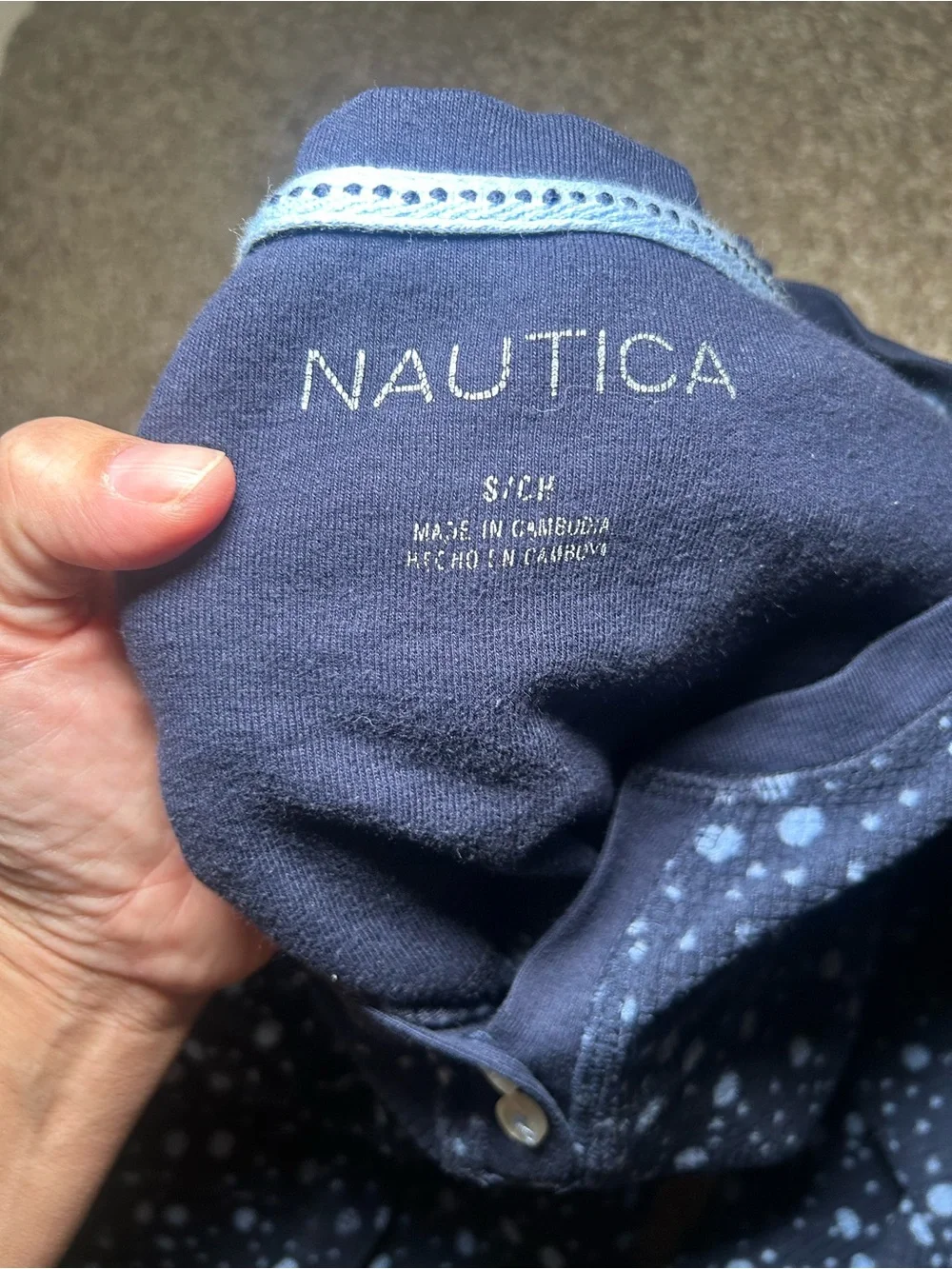 Nautica Womens Navy Blue Dot-Print Long Sleeve Pant Pajama Set Warm Cozy Relaxed